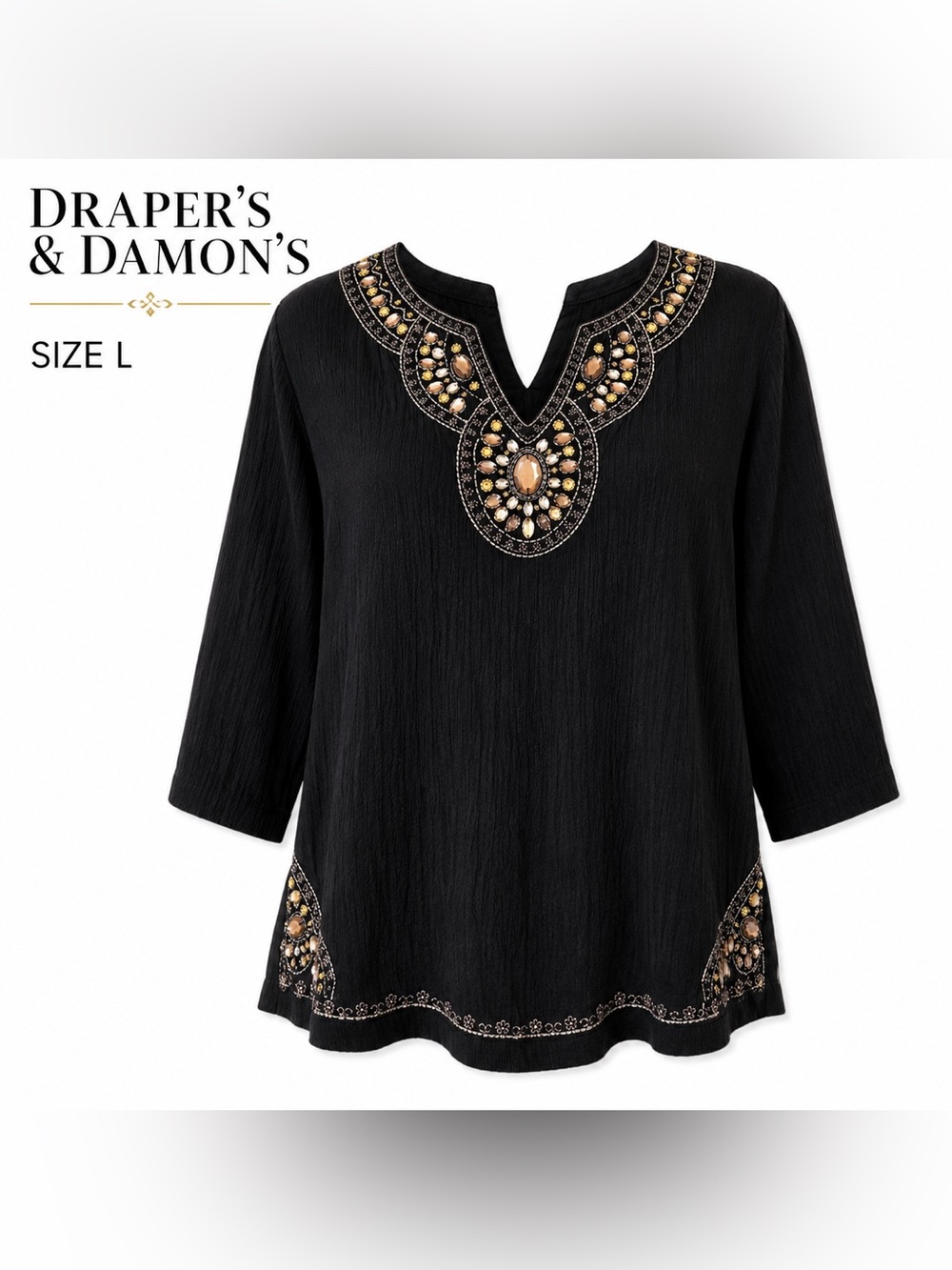 Draper’s & Damon’s Black Jeweled Embellished Blouse Size L